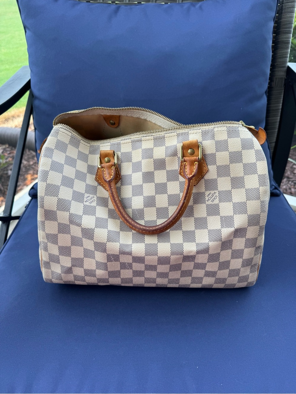 Louis Vuitton Damier Azur Satchel in Cream and Brown Trim